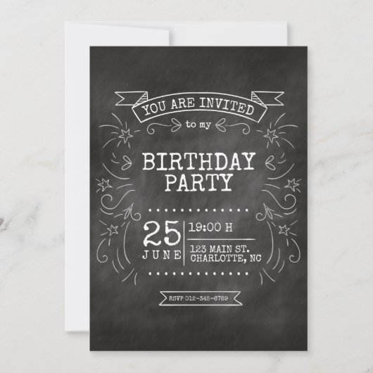 schoolbord verjaardagsuitnodiging. kaart (Voorkant)