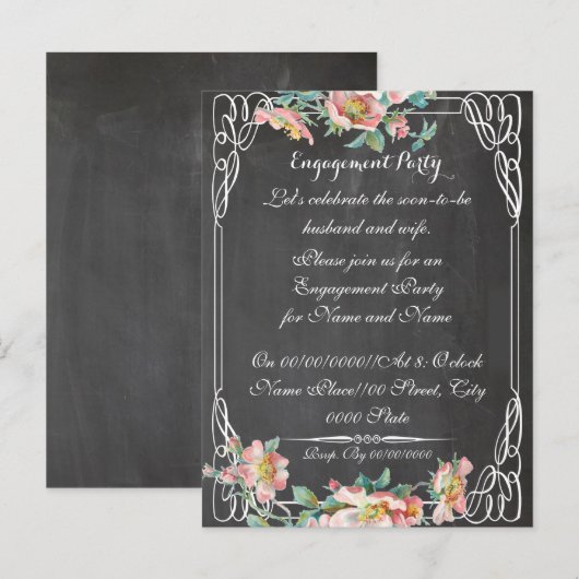 schoolbord, verlovingsfeest.VERLOVING Uitnodiging Briefkaart (Voorkant / Achterkant)