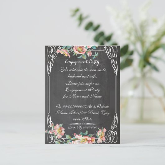 schoolbord, verlovingsfeest.VERLOVING Uitnodiging Briefkaart (Staand voorkant)