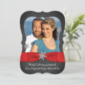 schoolbordbruiloft | Rode, zilveren sneeuwvlokken Kaart (Staand voorkant)