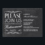 schoolbordpensioenpartij kaart<br><div class="desc">Een elegante uitnodiging voor een pensioneringsfeest met een mooie typografie in  stijl en een krijtbordachtergrond.</div>