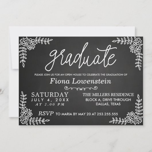 schoolbordscript | Floral | Open House Afstuderen Kaart (Voorkant)