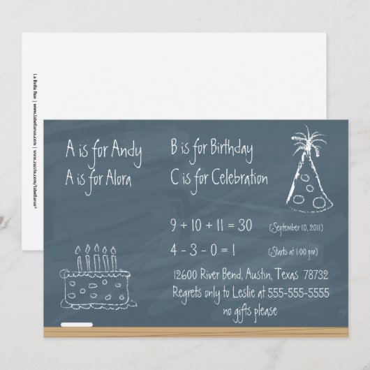 schoolbordverjaardag kaart (Voorkant / Achterkant)