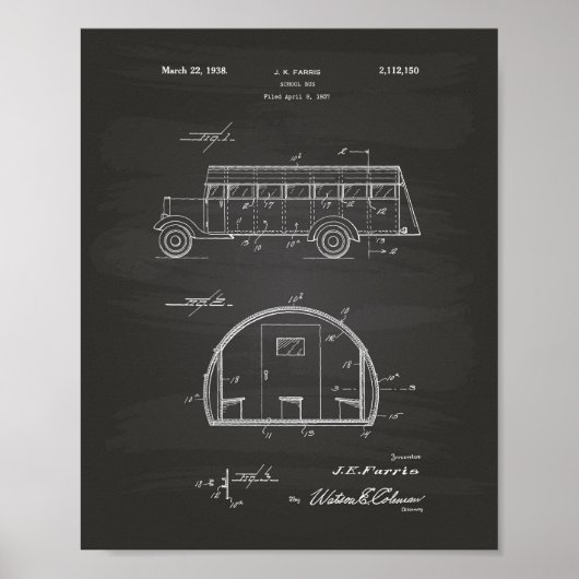 Schoolbus 1937 Patent Art Chalkboard Poster (Voorkant)