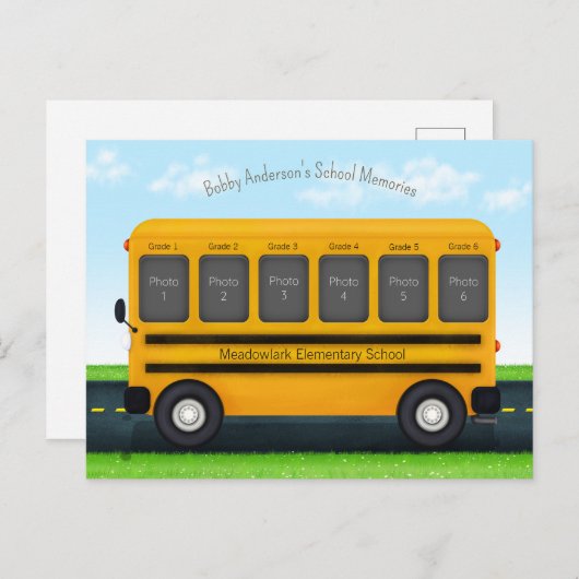 Schoolbus 6 Fotolijst Aangepaste Herinneringen van Briefkaart (Voorkant / Achterkant)