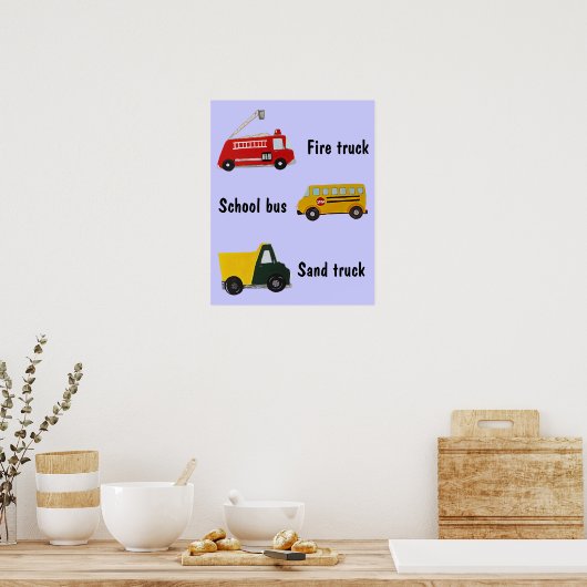  schoolbus, brand en zandwagen poster (Keuken)