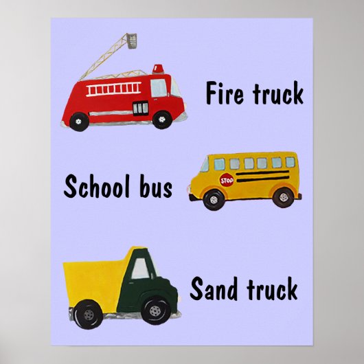  schoolbus, brand en zandwagen poster (Voorkant)