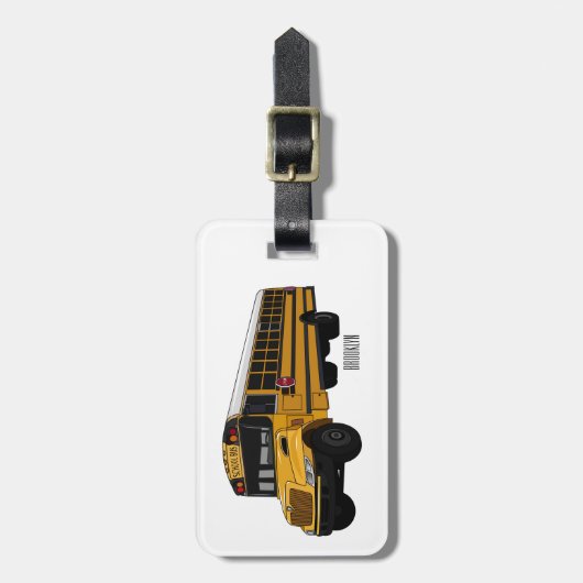 Schoolbus cartoon illustratie bagagelabel (Voorkant verticaal)