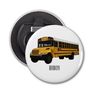 Schoolbus cartoon illustratie button flesopener