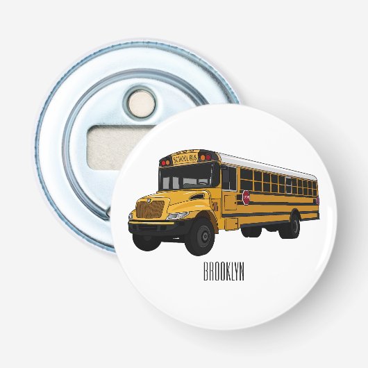 Schoolbus cartoon illustratie button flesopener (Voorkant)