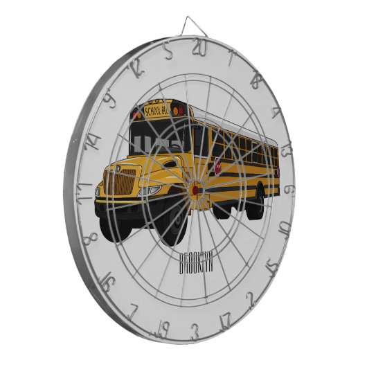 Schoolbus cartoon illustratie dartbord (Voorkant Links)