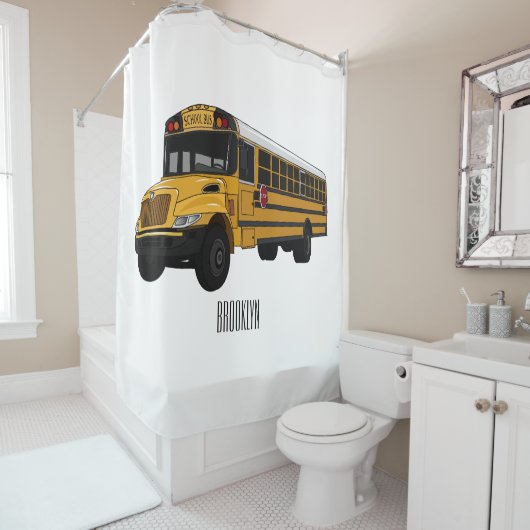 Schoolbus cartoon illustratie douchegordijn (In situ)