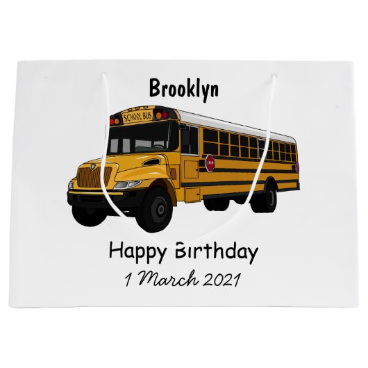 Schoolbus cartoon illustratie groot cadeauzakje (Voorkant)