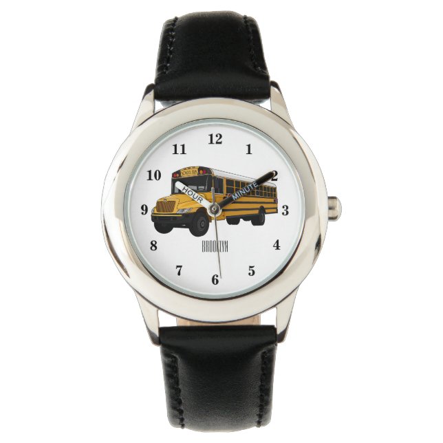Schoolbus cartoon illustratie horloge (Voorkant)