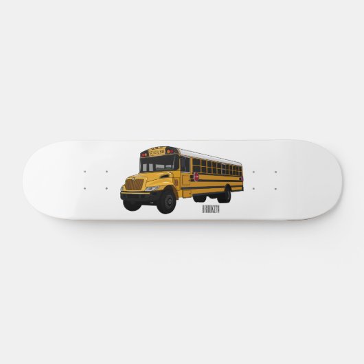 Schoolbus cartoon illustratie persoonlijk skateboard (Horizontaal)