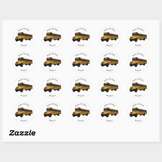 Schoolbus cartoon illustratie ronde sticker (Vel)