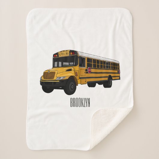 Schoolbus cartoon illustratie sherpa deken (Voorkant)
