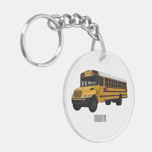 Schoolbus cartoon illustratie sleutelhanger (Voorkant Links)