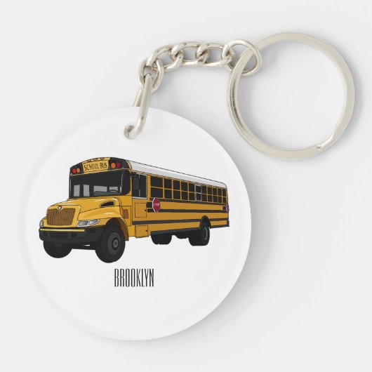 Schoolbus cartoon illustratie sleutelhanger (Achterkant)