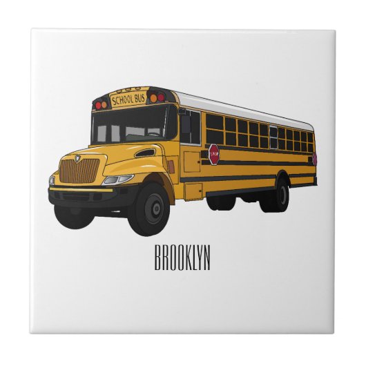 Schoolbus cartoon illustratie tegeltje (Voorkant)