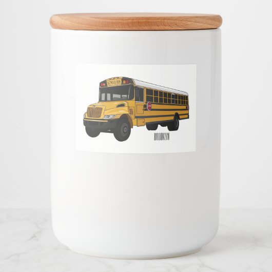 Schoolbus cartoon illustratie voedselcontainer etiket (Voorkant)