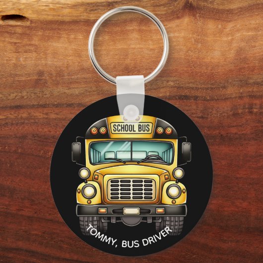 Schoolbus chauffeur. Gepersonaliseerd Sleutelhanger (Achterkant)