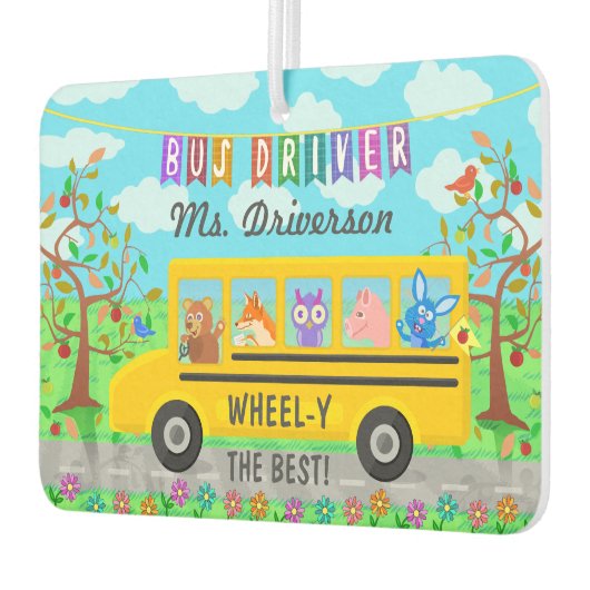 Schoolbus-chauffeur | Gepersonaliseerde naam Luchtverfrisser (Links)
