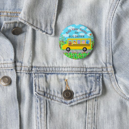 Schoolbus-chauffeur | Gepersonaliseerde naam Ronde Button 5,7 Cm (In situ)