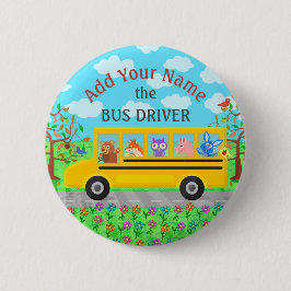 Schoolbus-chauffeur | Gepersonaliseerde naam Ronde Button 5,7 Cm