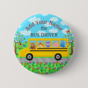 Schoolbus-chauffeur   Gepersonaliseerde naam Ronde Button 5,7 Cm
