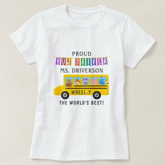 Schoolbus-chauffeur | Gepersonaliseerde naam T-shirt (Design voorkant)