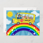 Schoolbus die op een regenboog rijdt briefkaart (Voorkant / Achterkant)