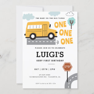 Schoolbus EERSTE verjaardag Wheels on the Bus Fees Kaart