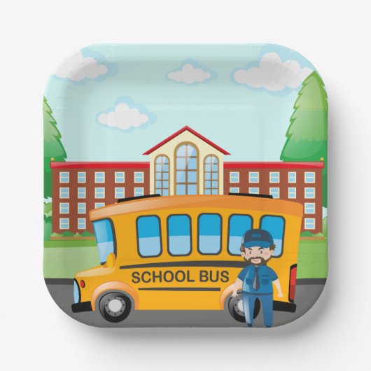 Schoolbus en -chauffeur papieren bordje (Voorkant)