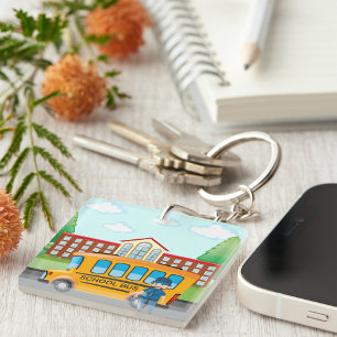 Schoolbus en -chauffeur sleutelhanger