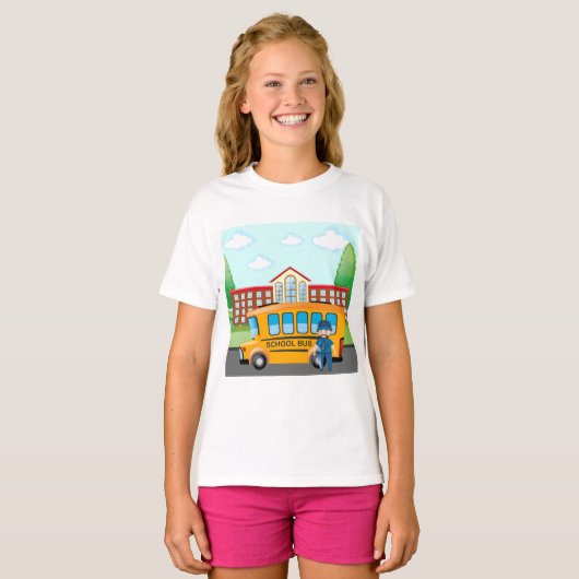 Schoolbus en chauffeur T-shirt (Voorkant volledig)