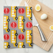 Schoolbus en stopteken theedoek (Quarter Fold)