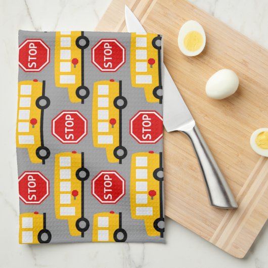 Schoolbus en stopteken theedoek (Quarter Fold)