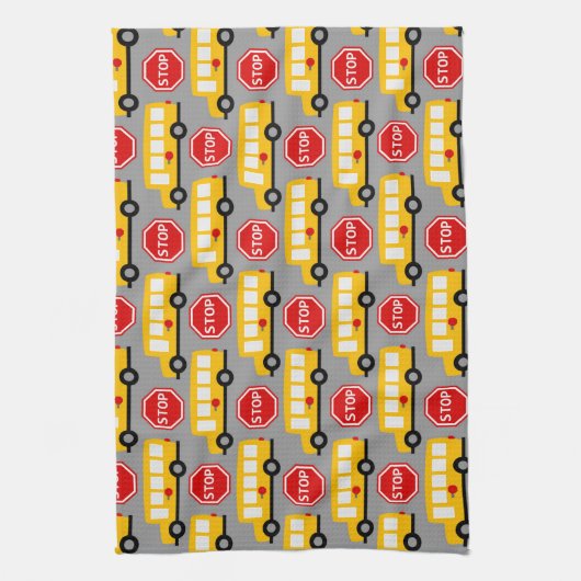 Schoolbus en stopteken theedoek (Verticaal)