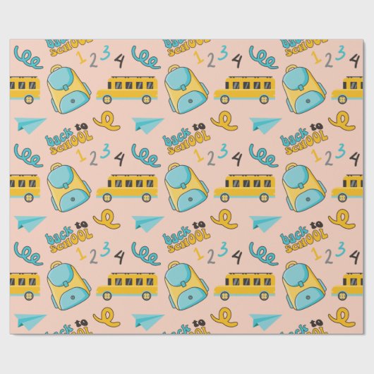 Schoolbus en tas naadloos inpakpapier (Vlak)