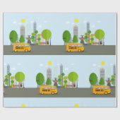 schoolbus in de stad cadeaupapier (Vlak)