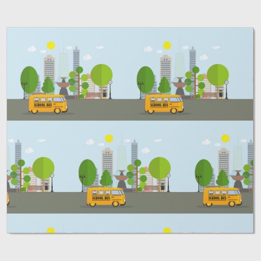 schoolbus in de stad cadeaupapier (Vlak)