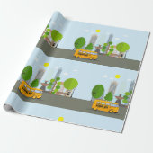 schoolbus in de stad cadeaupapier (Uitgerold)
