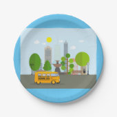 schoolbus in de stad papieren bordje (Voorkant)