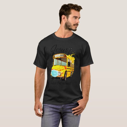 Schoolbus Jezus neemt het stuur T-shirt (Voorkant volledig)