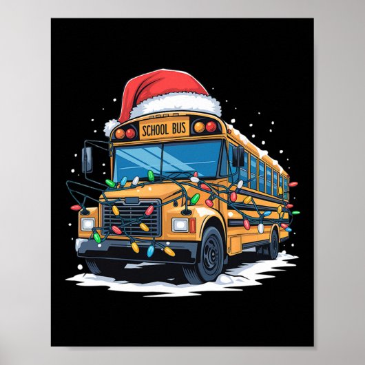 Schoolbus Kerstboom Schattige Santa Hat Lights XM Poster (Voorkant)