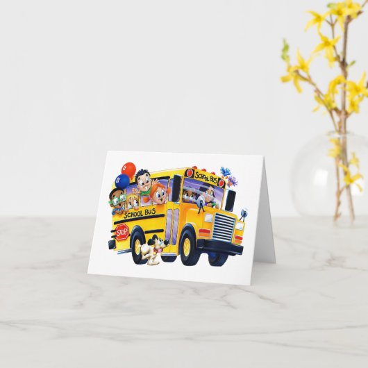 Schoolbus Kinderen Kaart (Gele Bloem)