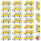 Schoolbus Leuke Dieren Cartoon 24 Bussen + Apple Sticker (Voorkant)