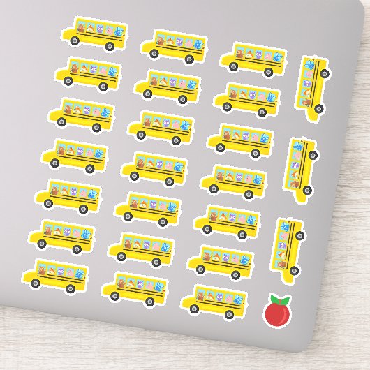 Schoolbus Leuke Dieren Cartoon 24 Bussen + Apple Sticker (Detail)