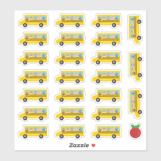 Schoolbus Leuke Dieren Cartoon 24 Bussen + Apple Sticker (Vel)